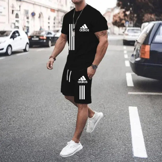 Summer Luxury Set Men's Short Sleeve Suit Fitness Fashion Casual sport