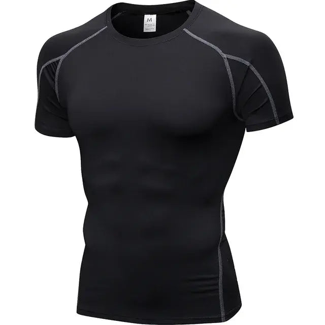 Elastic Men's Sport Running Shirt Fitness Sports Training Shirt Quick Dry Shirt Round Neck Body building uscle Sports Shirt