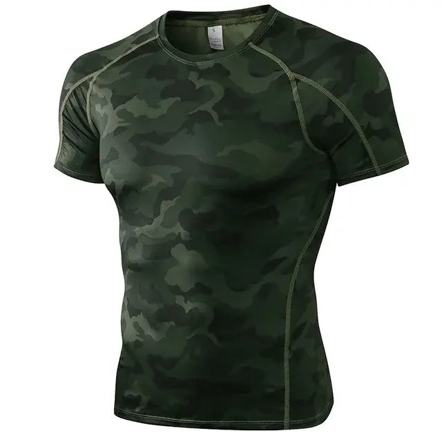 Elastic Men's Sport Running Shirt Fitness Sports Training Shirt Quick Dry Shirt Round Neck Body building uscle Sports Shirt