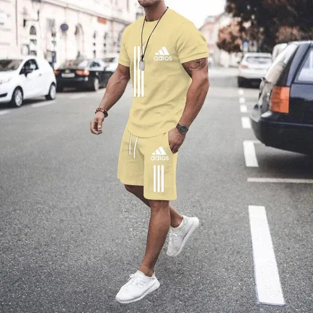 Summer Luxury Set Men's Short Sleeve Suit Fitness Fashion Casual sport
