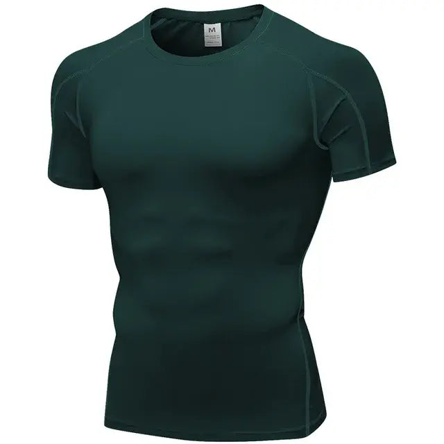 Elastic Men's Sport Running Shirt Fitness Sports Training Shirt Quick Dry Shirt Round Neck Body building uscle Sports Shirt